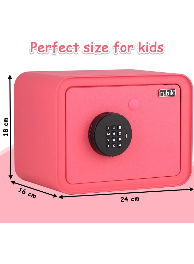 Rubik Piggy Bank Safe with Digital Password and Key Lock, Cash Coins Drop Slot Money Saving Box for Kids Boys Girls Adults (18x24x16cm) Pink - Image 2